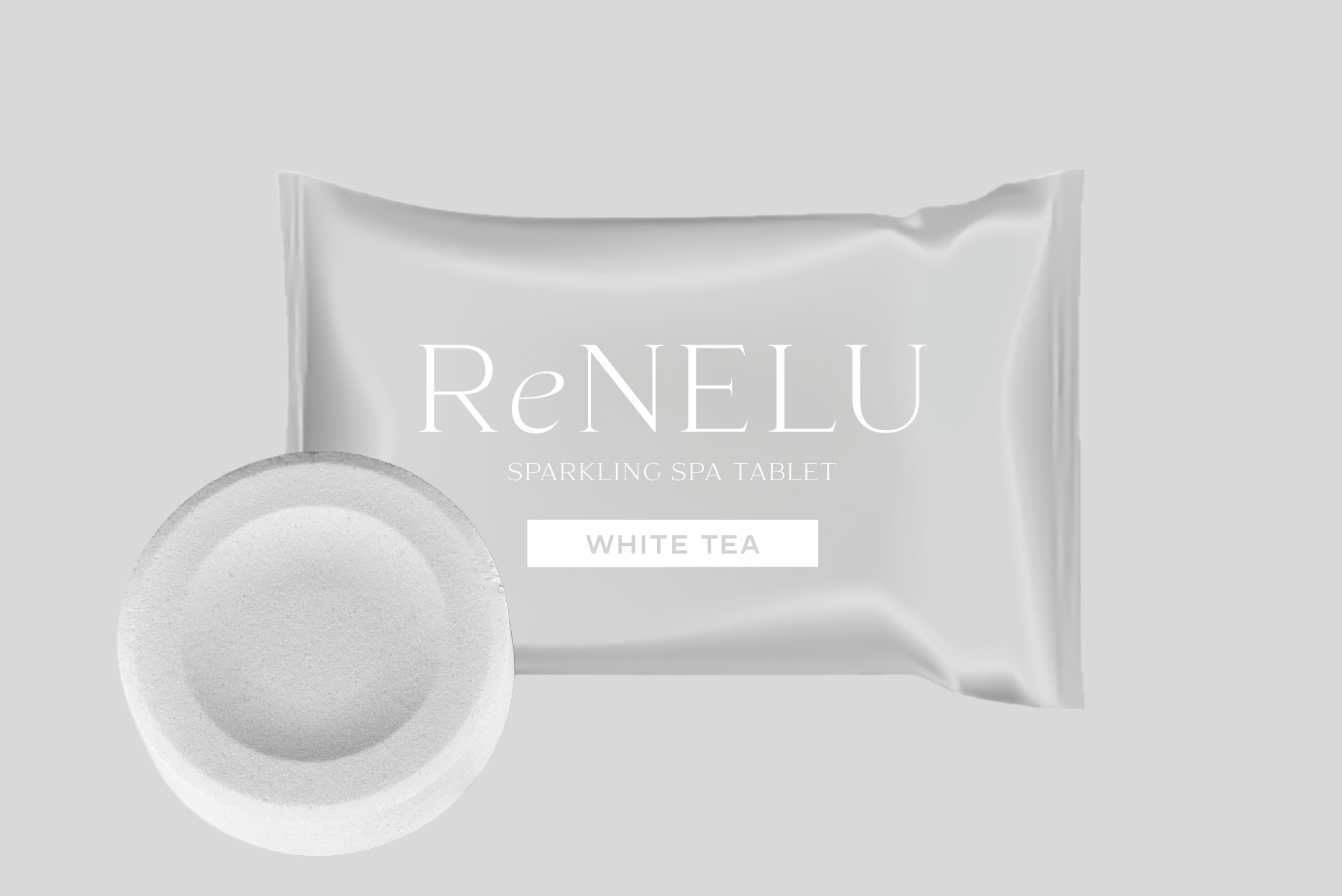 ReNELU SPARKLING SPA TABLETの個包装と重炭酸タブレット